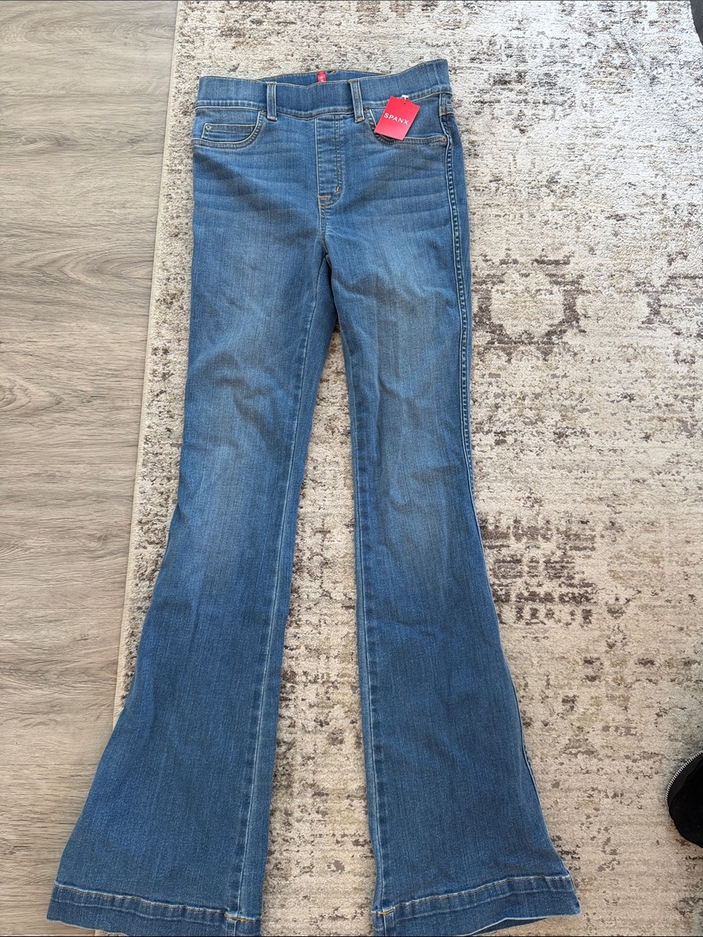 SPANX Medium Blue Flare Jeans - High Rise Wide Leg